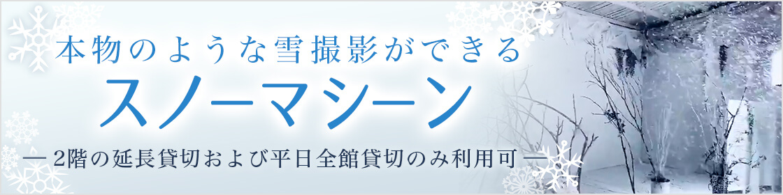 本物のような雪撮影ができる スノーマシーン 2階の延長貸し切りプランオプション
